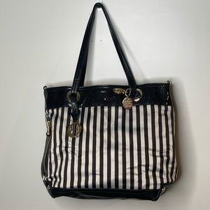 Henri Bendel Black & White Striped Tote Purse Bag